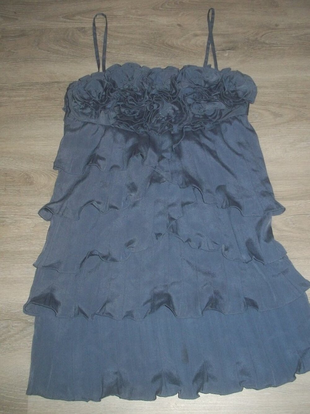 womens ruffled tiered dress.Navy blue.spaghetti straps.size medium